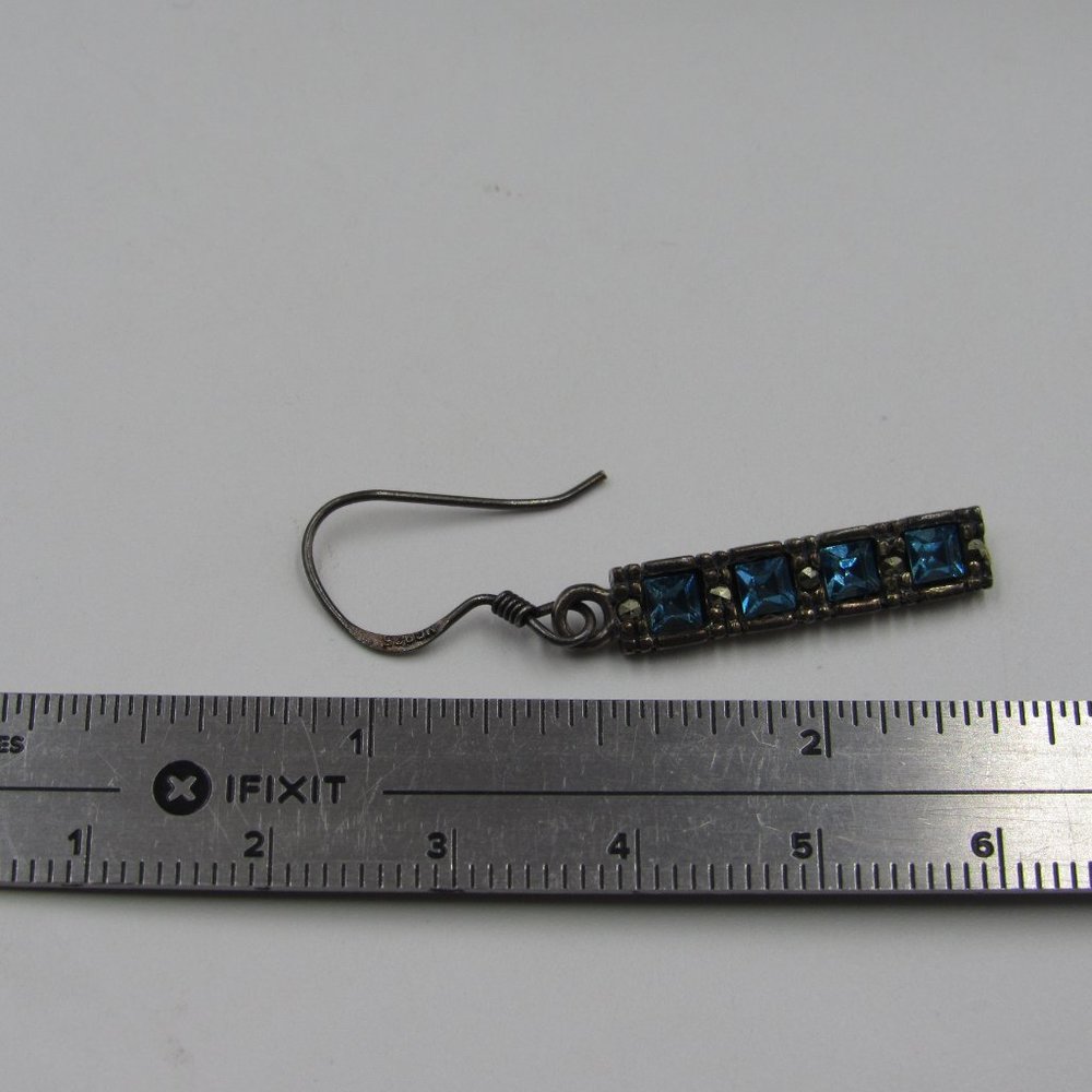 Sterling Rustic Blue Crystal Dangle Earrings - image 4